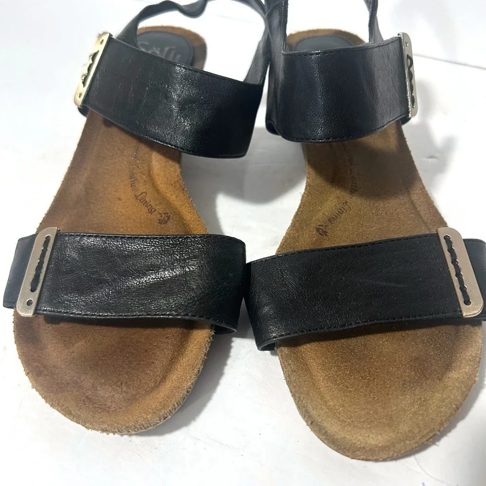 Sofft Wedge Sandals Womens 8M Black Leather Ankle Strap FS0002001 Comfort Boho